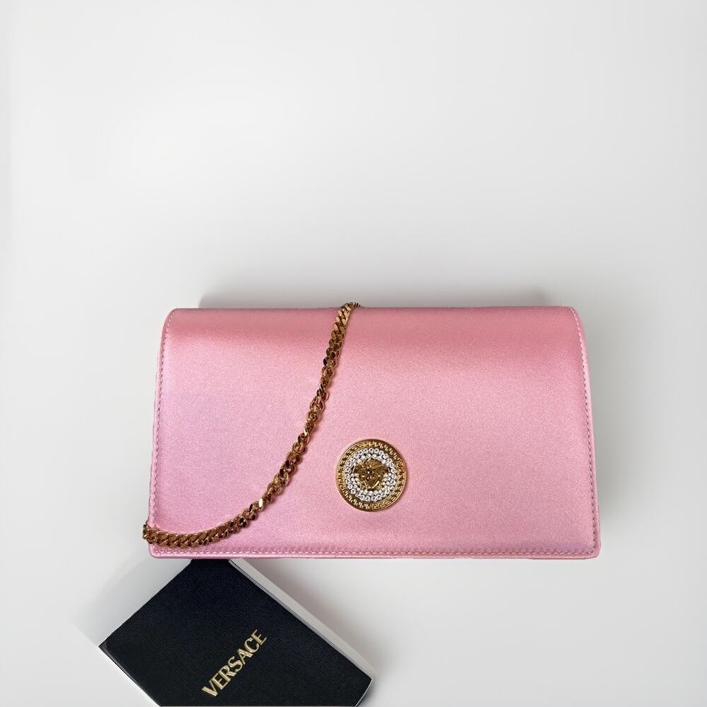 Versace Medusa Satin Pink Pochette Donna Raso Rosa/Rosa Tenue NWT
